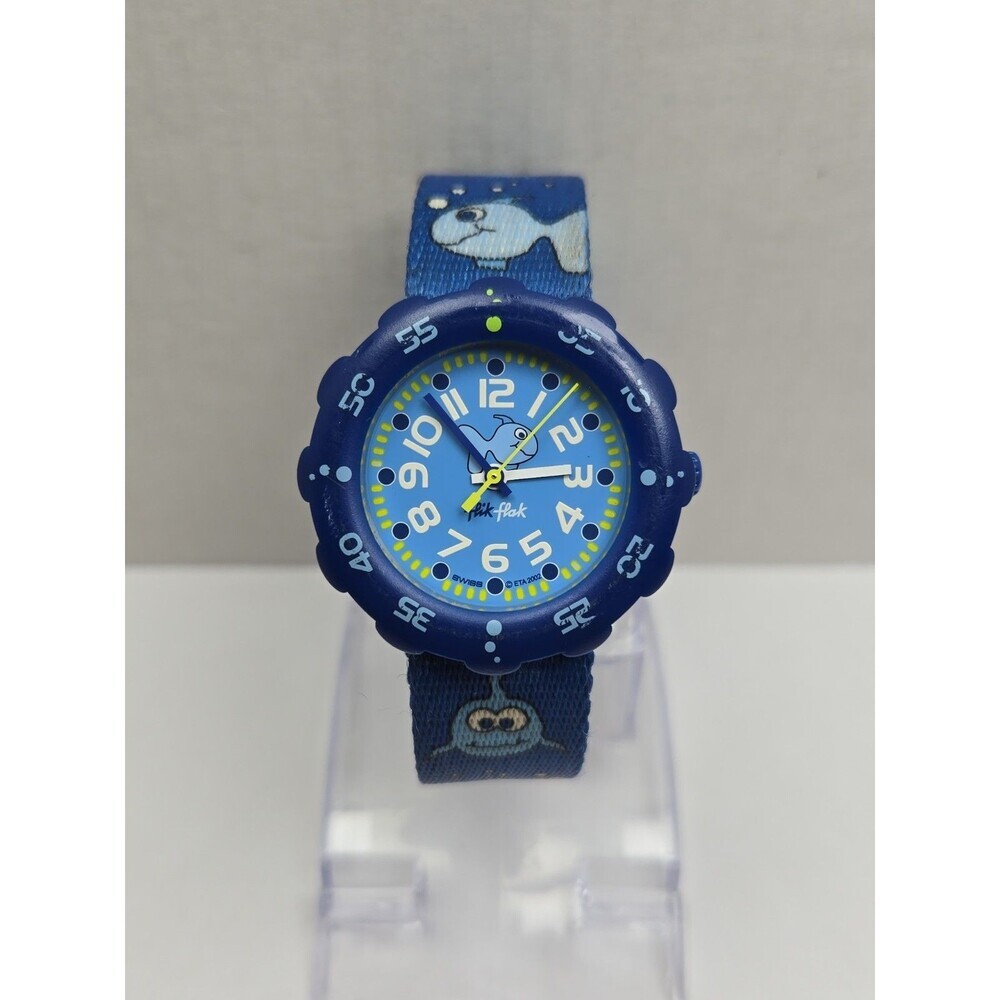 Vintage Flik Flak Swatch Kids Fish Blue Aluminum Watch Swiss Ocean New Battery